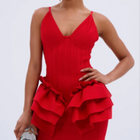 FELT CUTE RUFFLE BANDAGE MINI DRESS - M - Picture 2 of 4